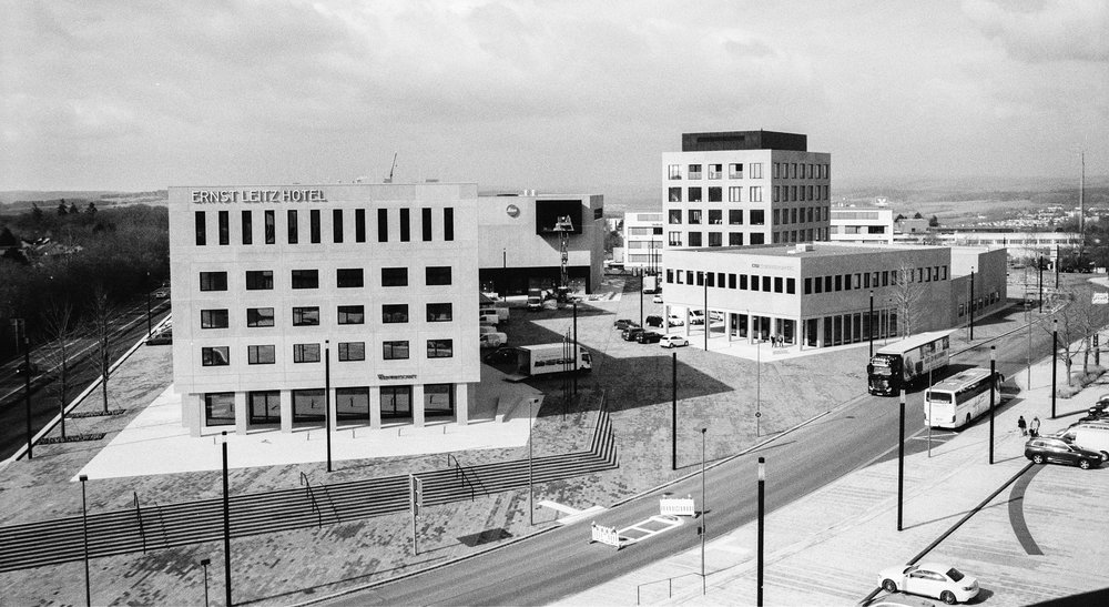   View from the viewing terrace: the Leitz Park is growing. Leica M6 TTL with 35mm Summilux, Kodak Tri-X 400, orange filter  